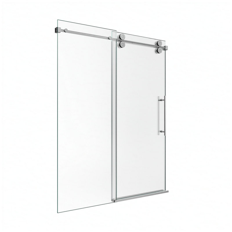 Porte de douche coulissante simple sans cadre de 44 à 48 po x H 76 po - Verre trempé transparent de 5/16 po (8 mm), conception à dérivation avec finition chromée