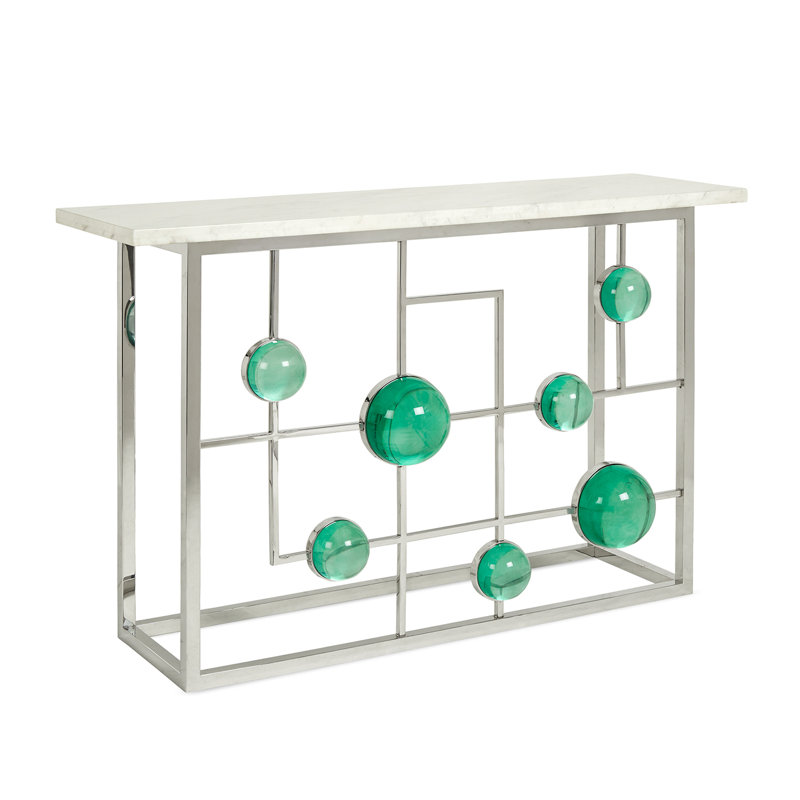 Emerald and Nickel Fretwork Console with Marble Top