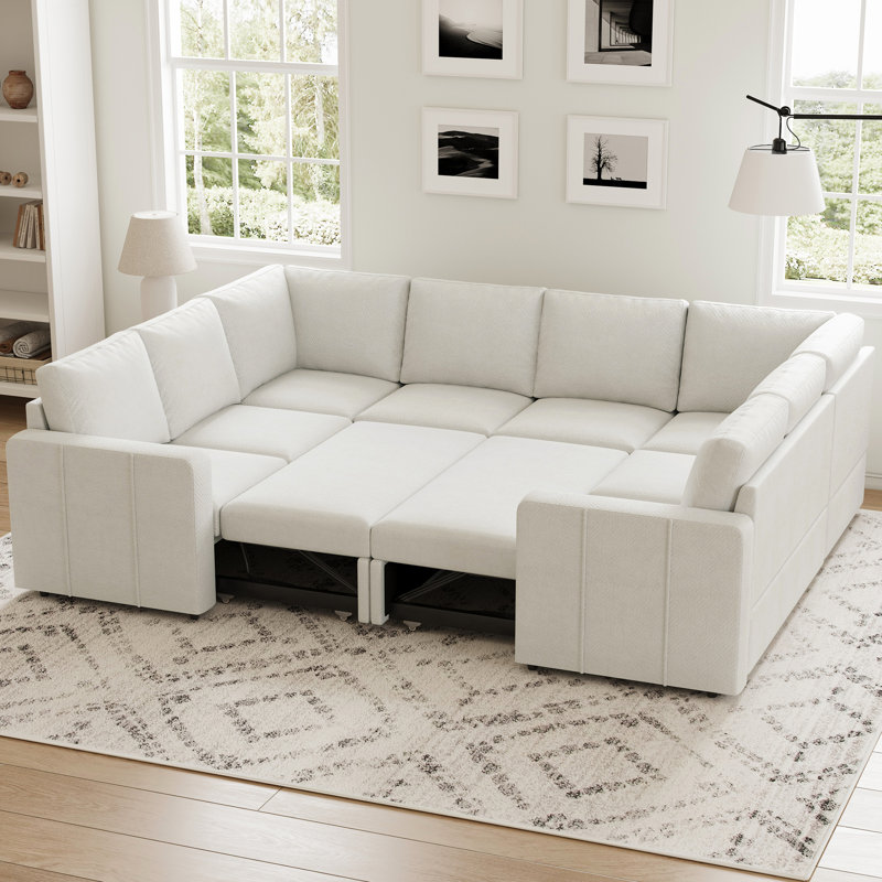 Divan-lit modulaire convertible en U Seybert, Chenille beige