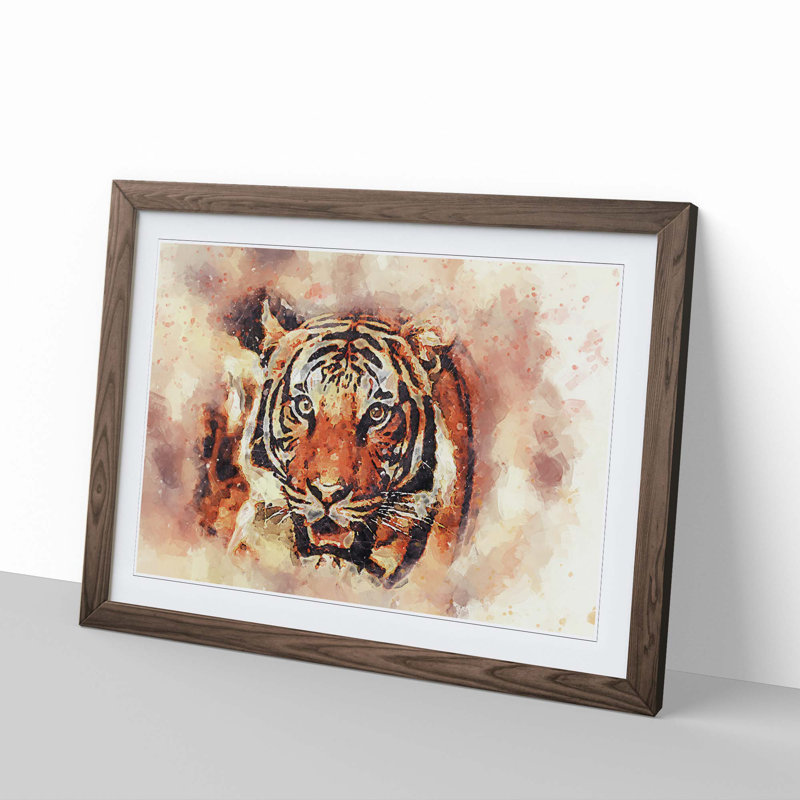 Tiger in Abstract - Picture Frame Painting Print, 60cm H x 91cm W x 2cm D, Walnut