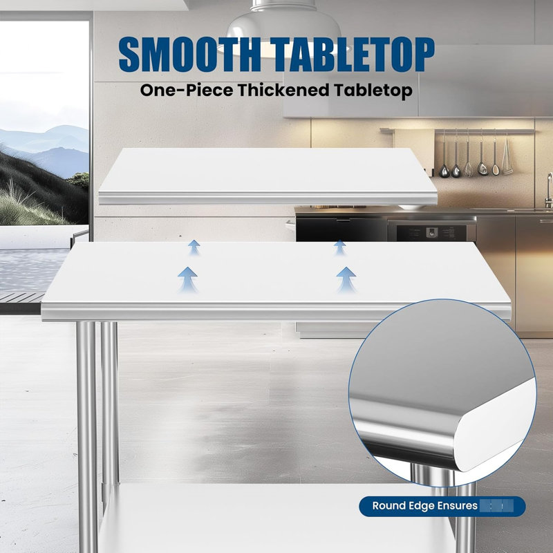 Table de travail en acier inoxydable - idéale pour les cuisines commerciales, capacité de charge de 380 lb sous le plateau, installation rapide et simple