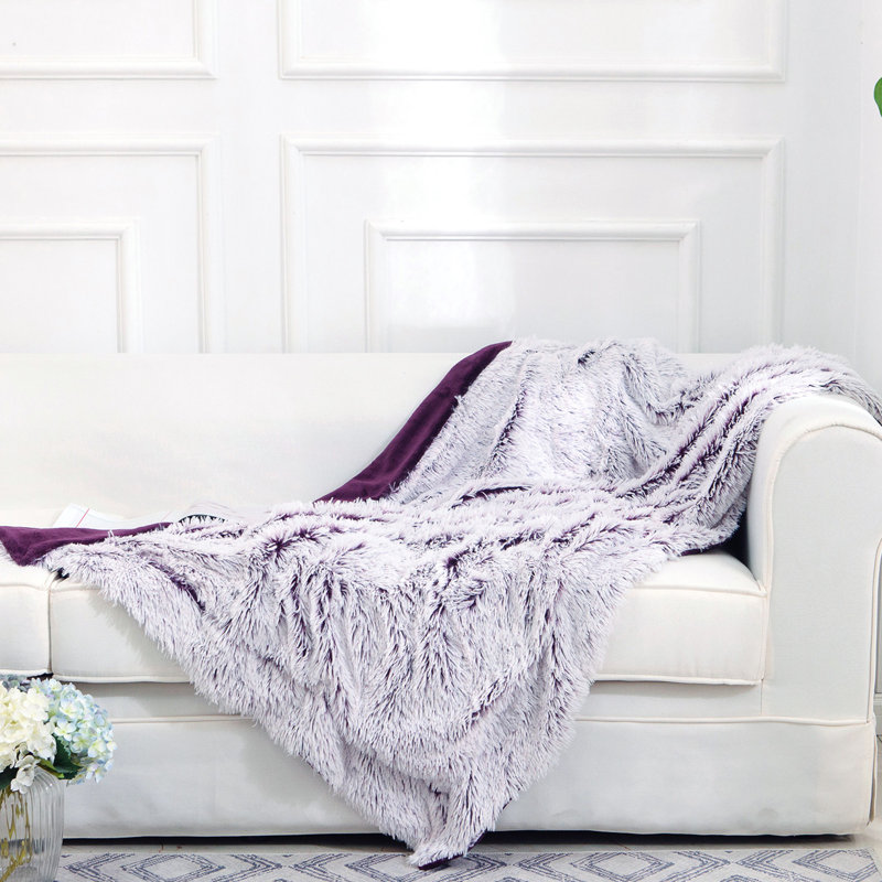 Purple Ombre Reversible Faux Fur Throw Blanket 60" x 70"