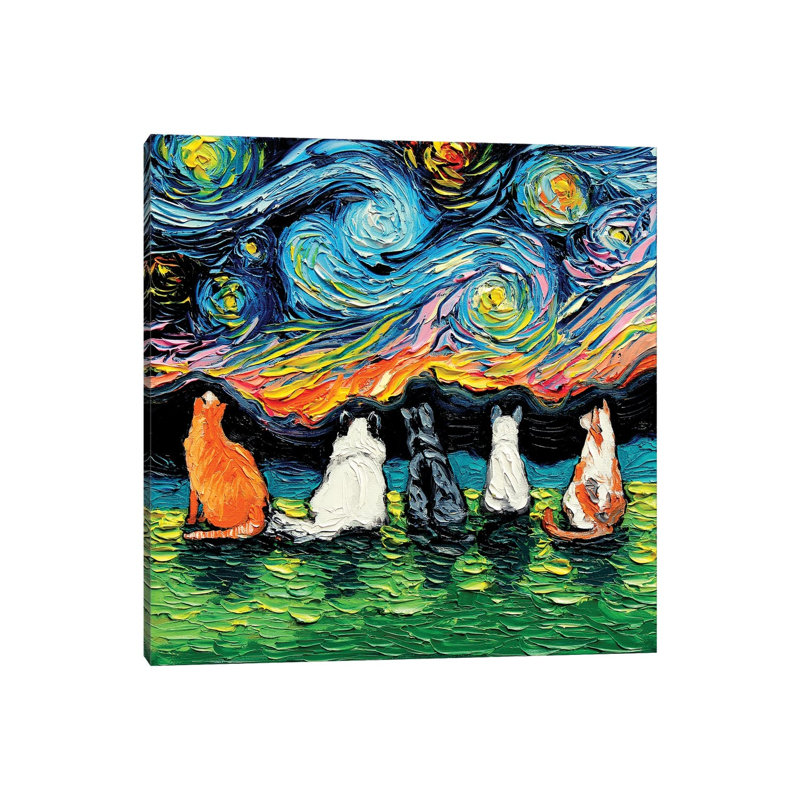 Starry Cats by Aja Trier - Painting, 93.98 cm H x 93.98 cm W x 1.91 cm D, No Frame