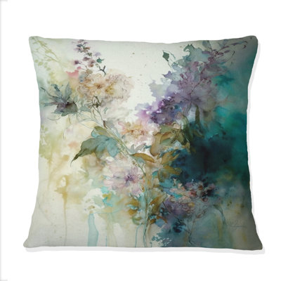 Blue Poppy Flowers Delicate Retro Watercolor - Flowers Printed Throw Pillow