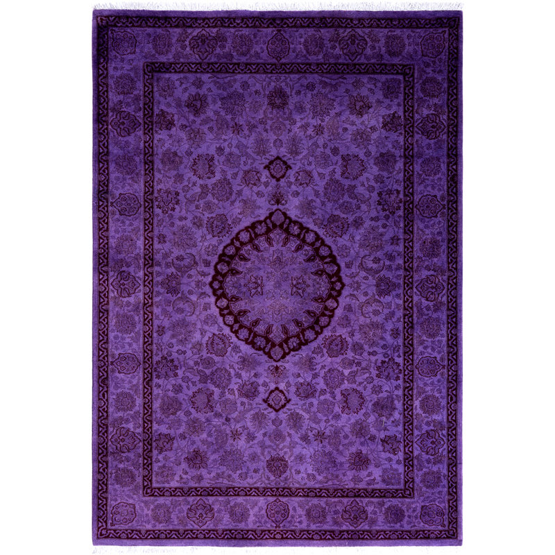 Overdyed Hand-Knotted Wool Modern-Contemporary Purple Area Rug 4' 7" x 6' 7"