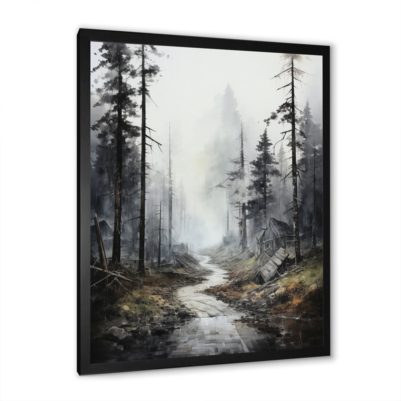Méandre sur la route Thorugh Forest - route, art mural sur toile, Cadre simple noir, H 40 po x l 30 po x P 1,5 po