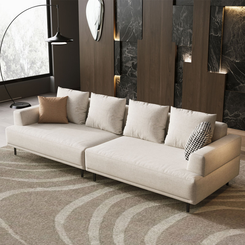 Canapé moderne 109,44 pouces 4 places avec pieds en métal et siège profond pour grand salon beige, 4