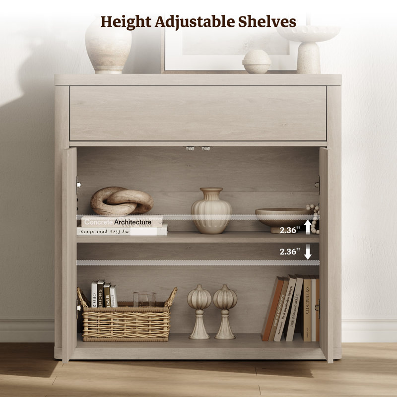 Cesiro 34.6''W Storage Sideboard With Draw And Height-Adjustable Cabinet, White Alder, 1