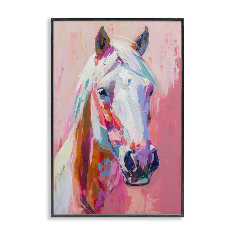 Visage de cheval sur giclée rose par Petal Prints Design, Giclée encadrée noir minuit, H 30 po x l 20 po