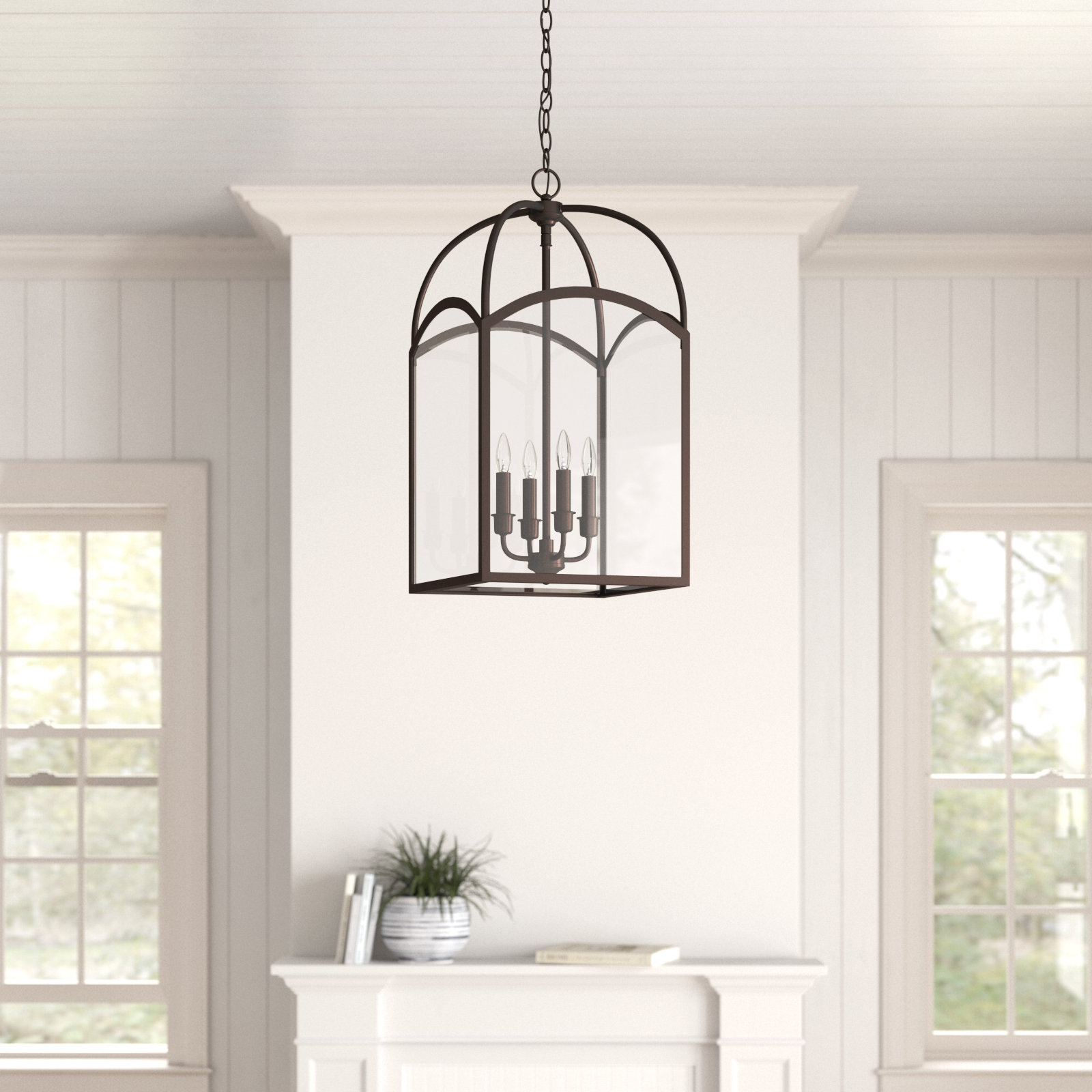 Laventall 4 - Light Dimmable Lantern Chandelier, 23" H x 12" W x 12" D, English Bronze