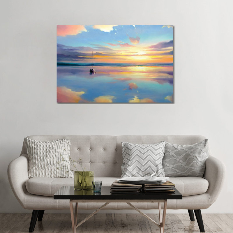 Où le ciel rencontre l'eau, Pas de tapis, Toile tendue, H 32 po x l 48 po x P 1,5 po