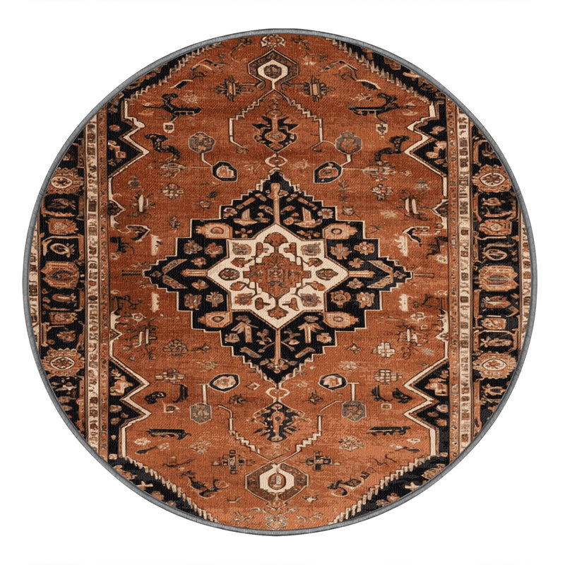 Machine Washable Persian Brown Area Rug, Round 3'