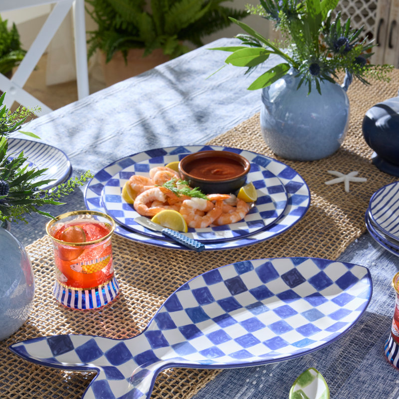 Pink Check Dinner Plate, Blue