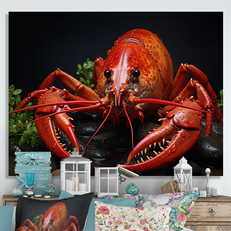 Crayfish Selfie II - Animals Wall Art Living Room, H 16 po x l 32 po x P 1 po, Toile tendue