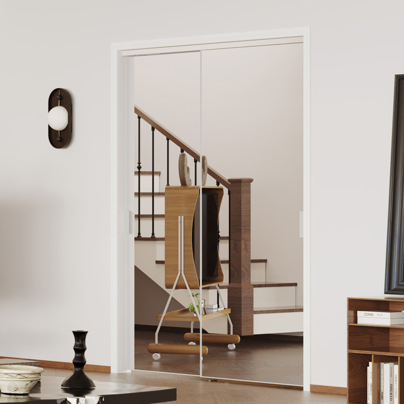 Porte miroir moderne en aluminium pour garde-robe - Panneau de miroir pleine longueur avec poignée et quincaillerie, 60"X80"