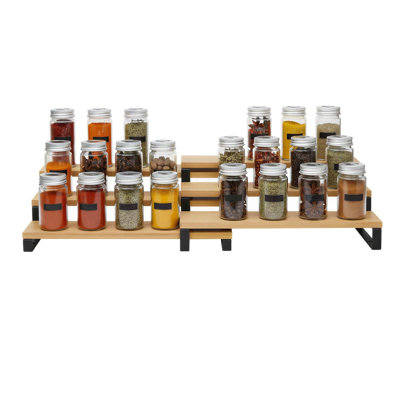 Display Risers, Set Of 2 Engineered Wood Perfume Organizer Stand, 3-Tier Cupcake Stand Holder, Spice Rack, Shelf Risers For Figures, Dessert Shelves, Natural Beige And Ink Black