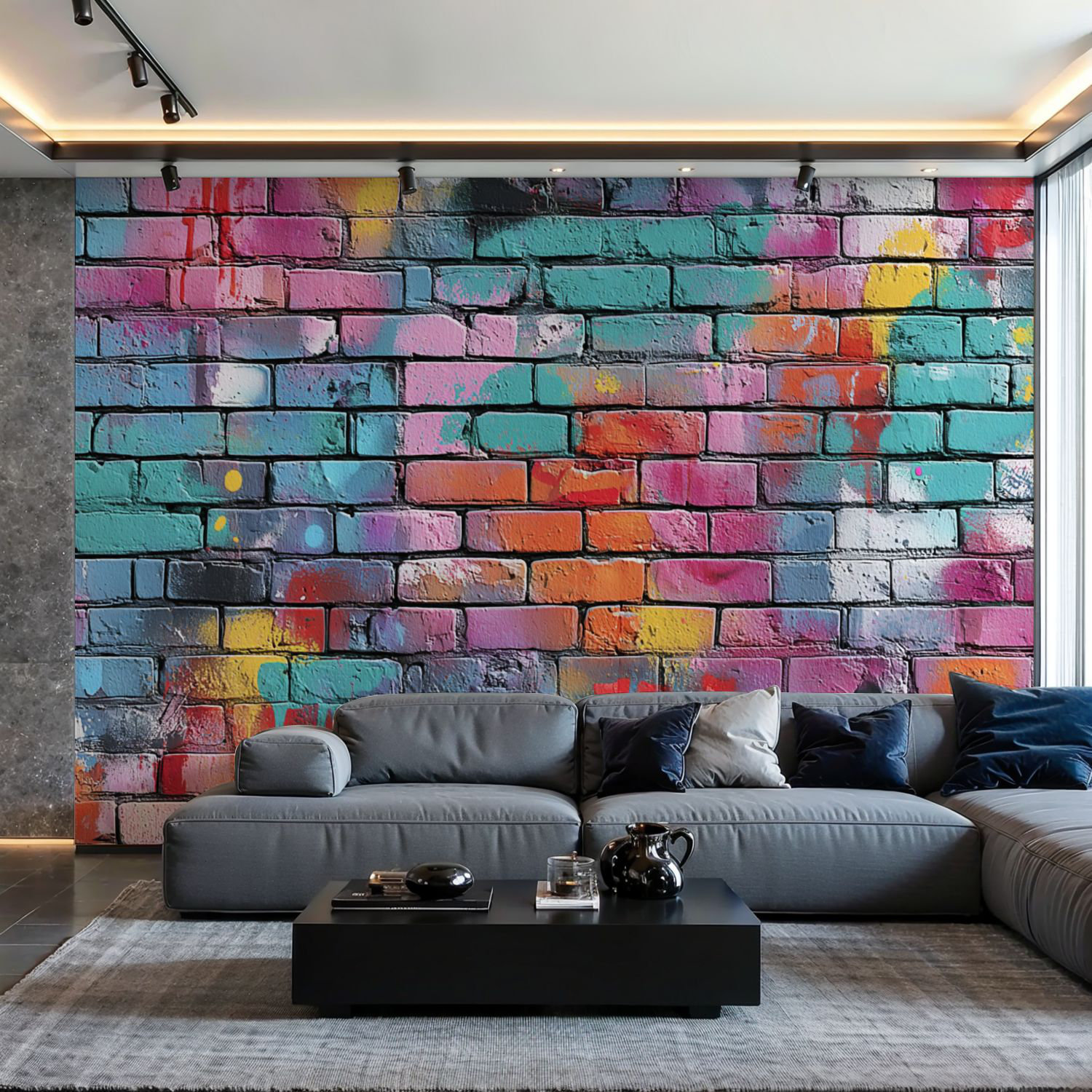 Bungalow Rose Peel and Stick Wallpaper Wall Mural Colorful Brick Wall ...