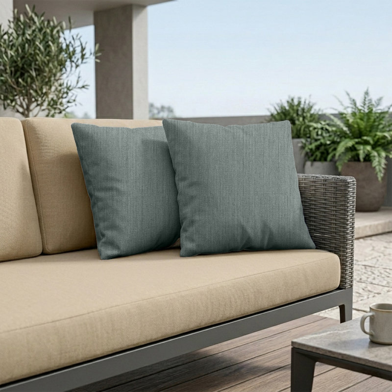 Sunbrella Square Weather Resistant Outdoor Pillow Cover and Insert, 16"H x 16"W, Cast Mist