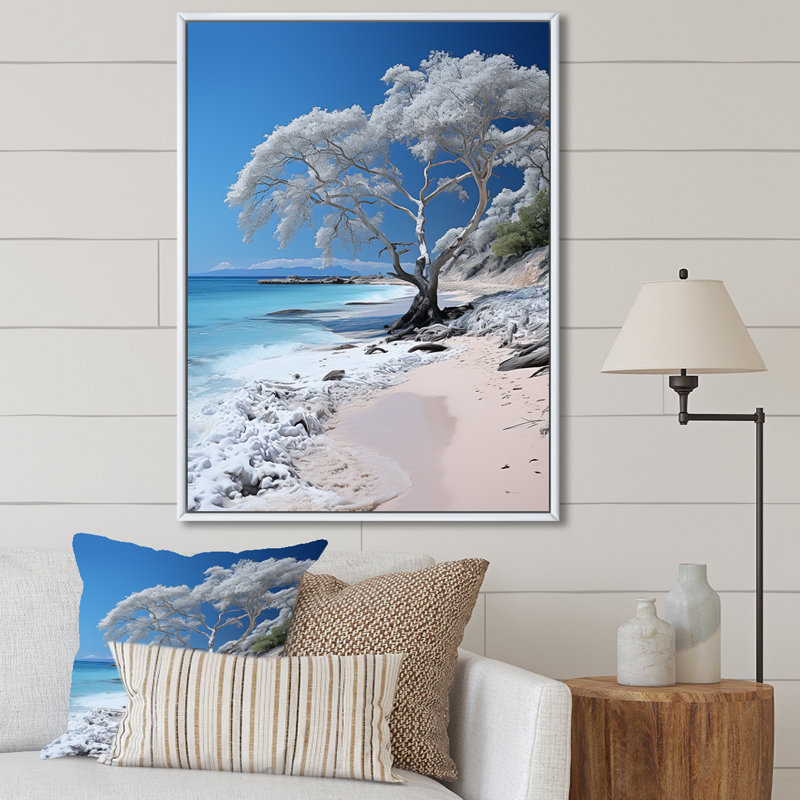 Paysage cubique monochrome bleu et gris III - reproduction sur toile, Cadre flottant blanc, 32" H x 24" W