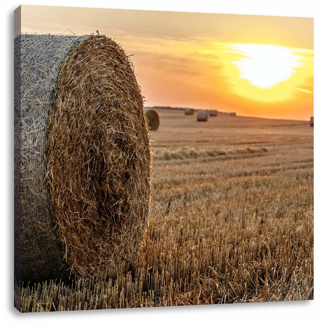 Leinwandbild Strohballen auf Feld