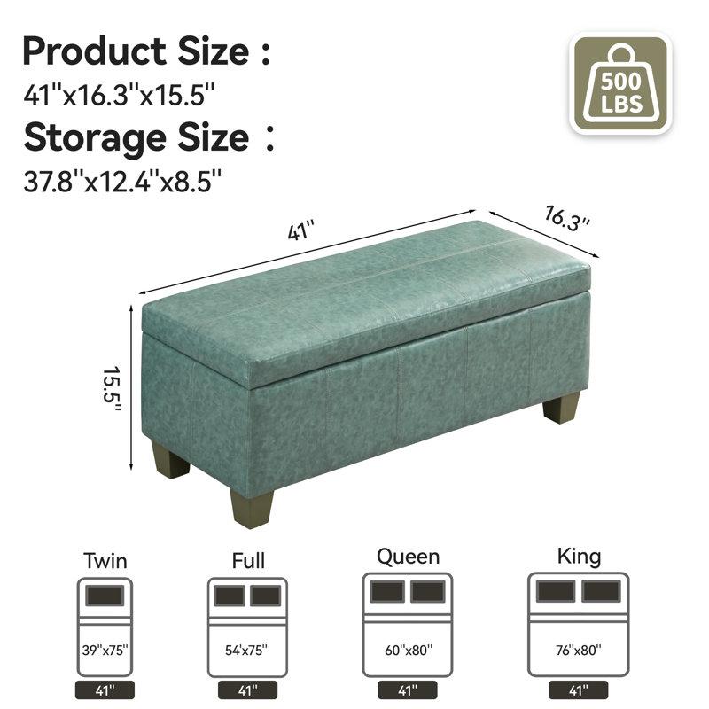 Green Faux Leather Tufted Storage Ottoman with Wooden Legs