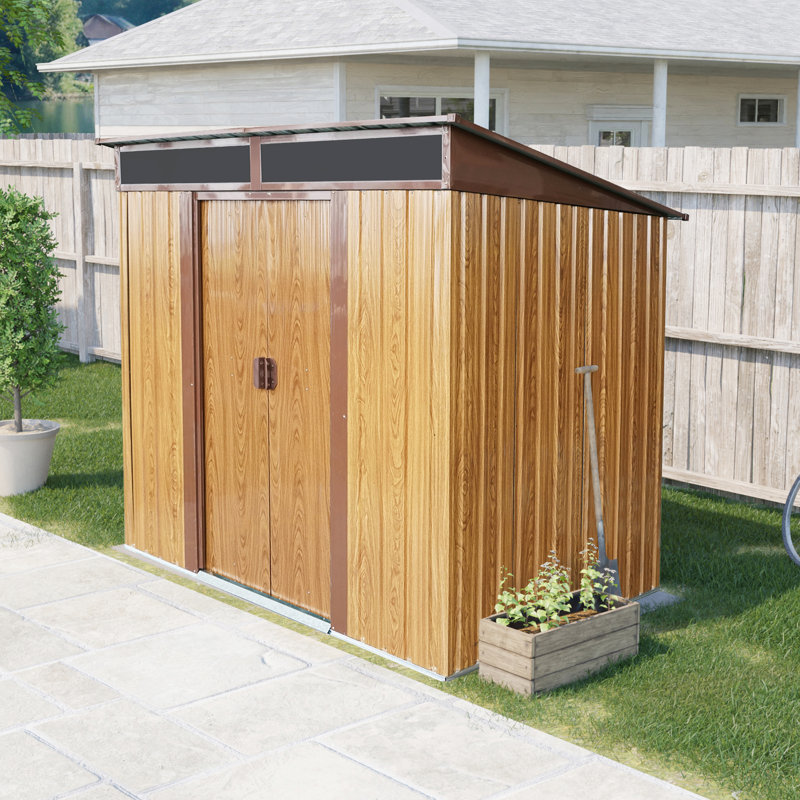 6Ft X 5Ft Outdoor Metal Shed For Backyard - Coffee, Robust With Galvanized Steel & Aluminum, Foundation Bracket, Sliding Doors Padlock, Easy To Install, Freebies Included Storage Unit Build