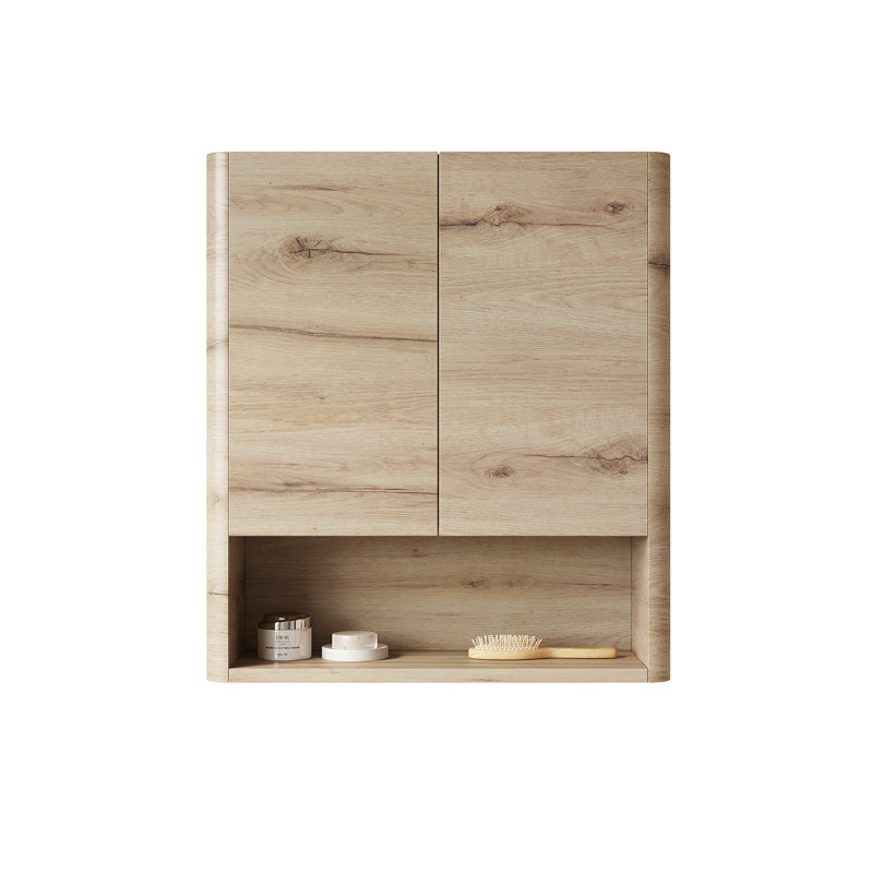Armoire de salle de bain 26 po avec compartiment ouvert et 2 portes, couleur chêne blanc, contreplaqué élevé, bonne stabilité dimensionnelle pour la cuisine, mécanisme, rangement spacieux, installation simple