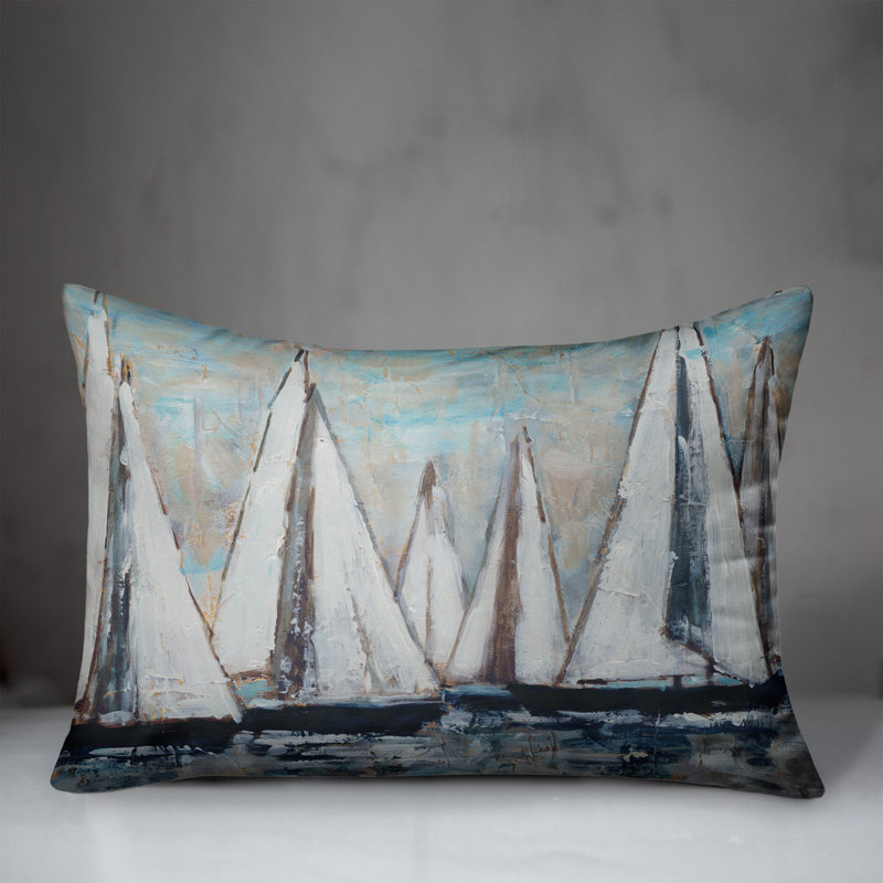  Painterly Sailboats Outdoor Rectangular Pillow Cover & Insert, Blue