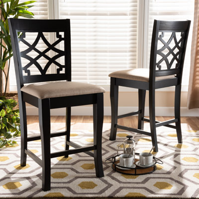 Upholstered Counter Stool with Solid Wood Frame