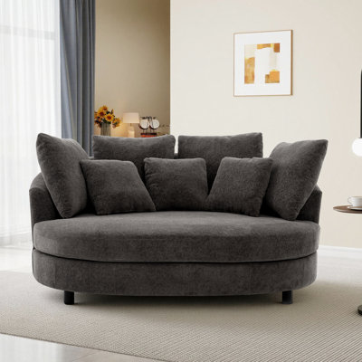 70.1" W Oversized Upholstered Barrel Chair, Modern Round Sofa Chair With Pillows