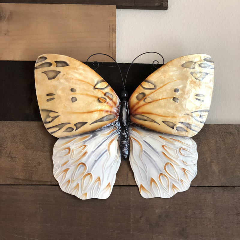 Hand-Painted Honey and White Capiz Butterfly Wall Decor