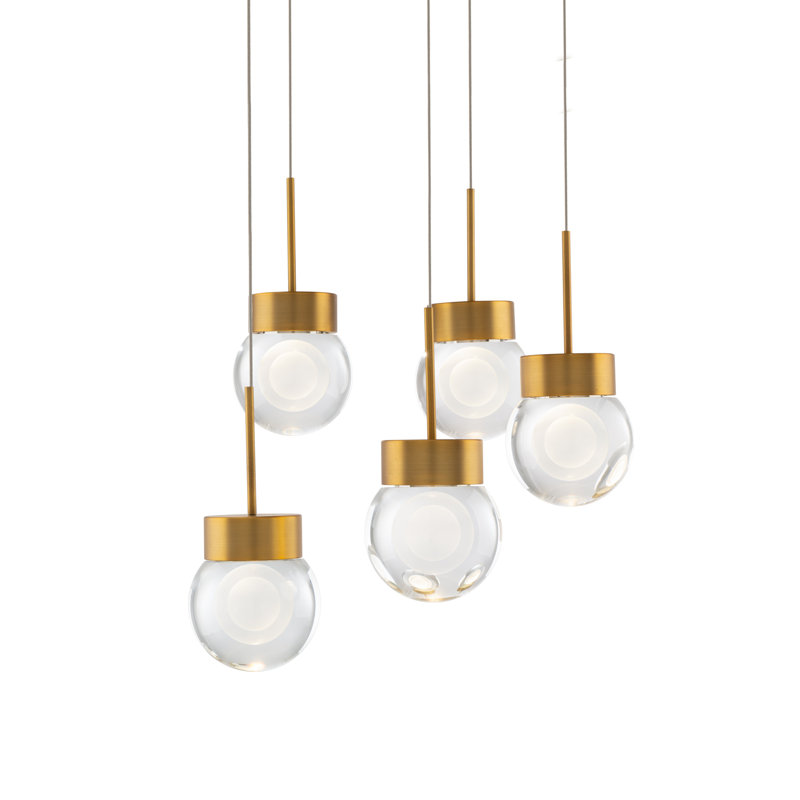 Luminaire suspendu double à DEL à double bulles, Laiton vieilli, 5, 1.5" H x 16.88" W x 16.88" D