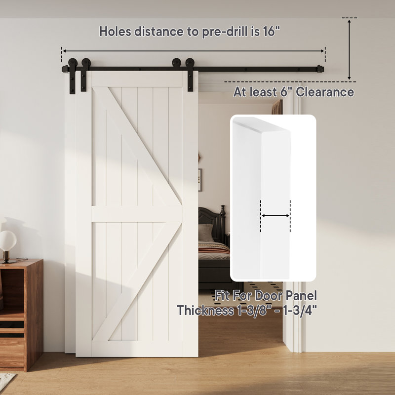 Ensemble de quincaillerie de porte simple à double rail noir rustique de conception classique, 60 in.