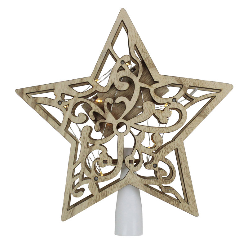 Décoration pour sommet de sapin de Noël en forme d'étoile brune 10 "avec lumières découpées - lumières claires