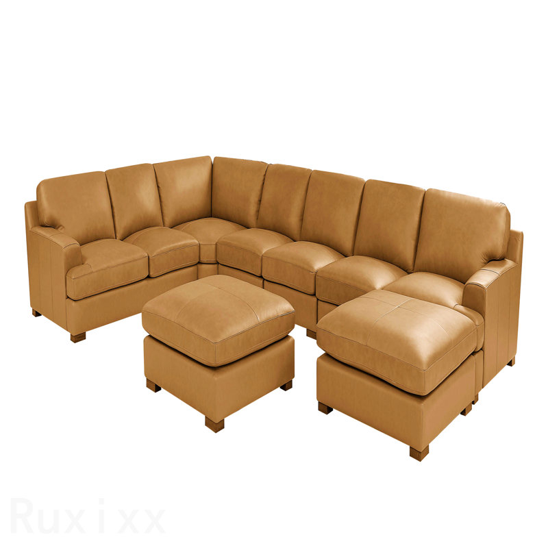 Leather Match Large Seating Modular Sectional, Light Brown Faux Leather