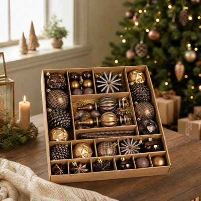 Christmas Decor Christmas Ball Ornaments Set Shatterproof Plastic Christmas Tree Decorations Vintage Brown Gold Xmas Hanging Baubles With Multiple Styles For  Party Decor