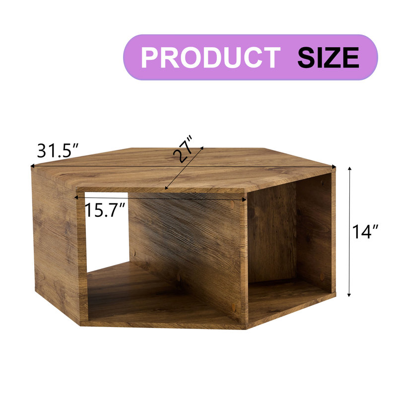 Table basse hexagonale en panneau de fibres à densité moyenne, H 14 po x L 31,5 po x l 27 po