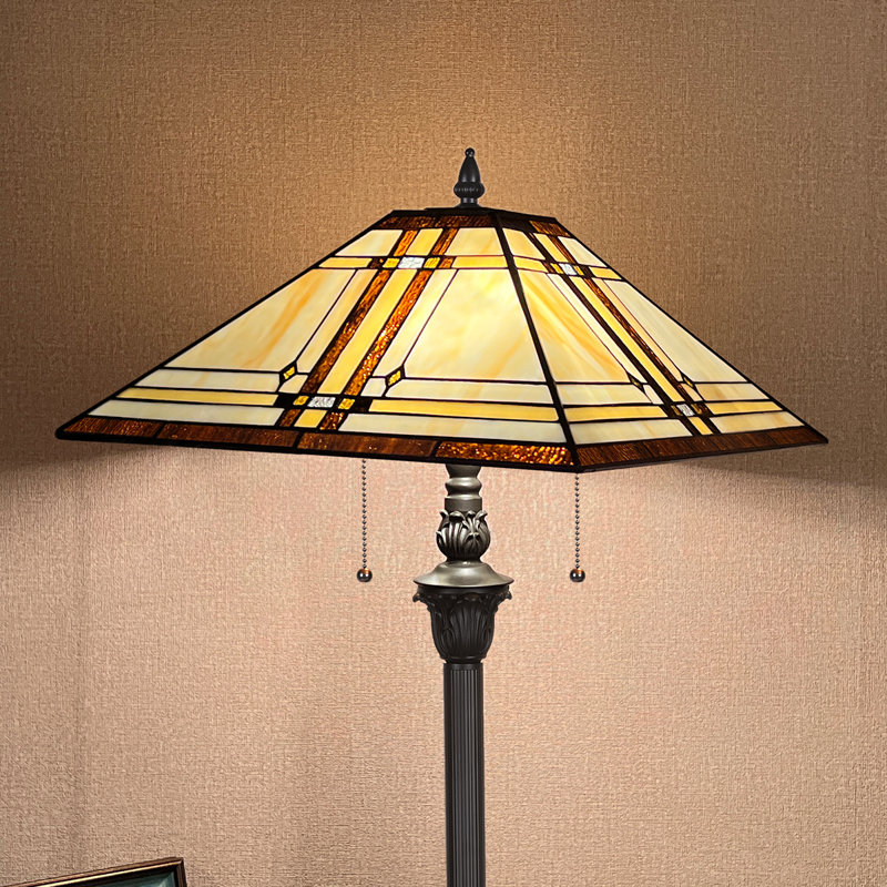 Tiffany Floor Lamp Cream Diamond Style Stained Glass 16X16X65 inches Standing Lamp