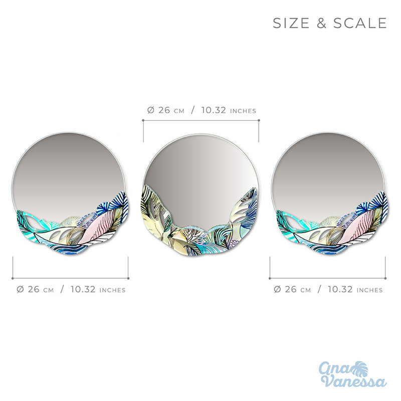 Ensemble de miroirs Black Leaves, H 10,32 po x l 10,32 po