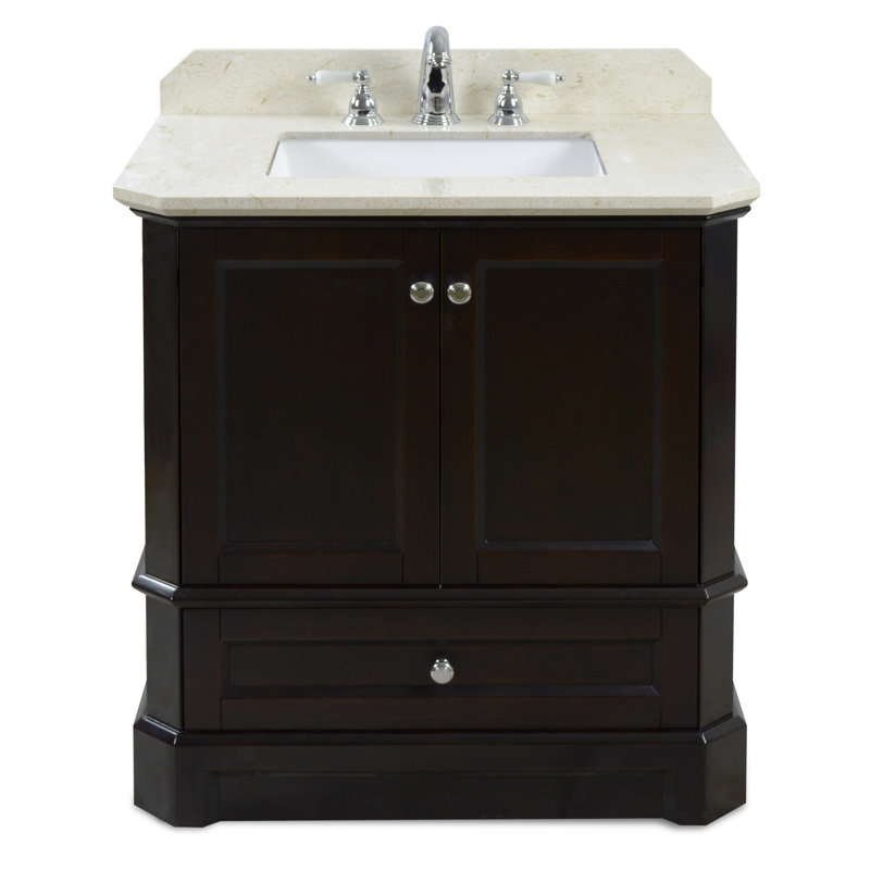 31.25'' Single Bathroom Vanity with Marble Top, Crema, Espresso