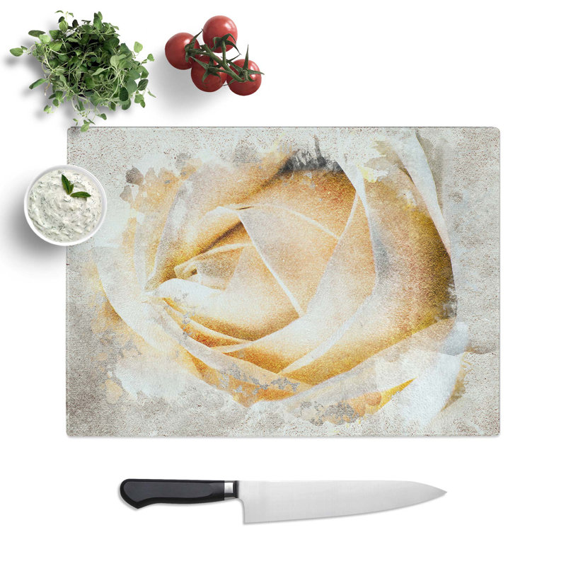 Tempered Glass a Rose Chopping Board, 28.5 cm W x 20 cm L