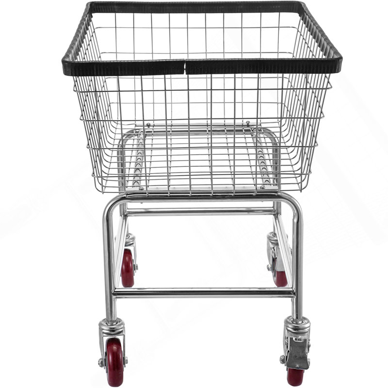 Chariot à linge en fil métallique, panier à linge en fil métallique de 2,5 boisseaux avec roulettes, chariot à linge métallique commercial de 21 po x 27 po x 27,5 po, cadre en acier avec finition chromée, roulettes de 4 pouces, chariot à panier en métal pour la lessive