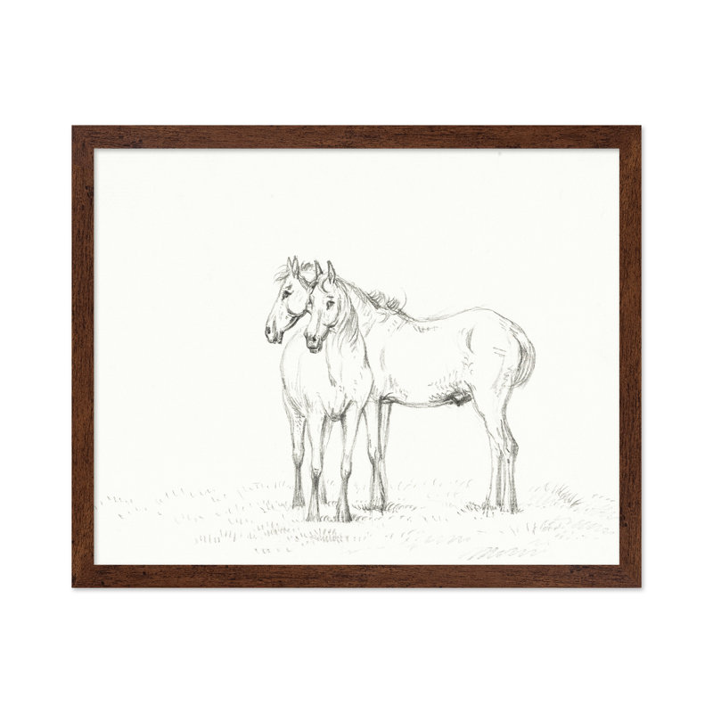Croquis de deux chevaux, Poster, 16"H x 20"W, Brown Framed