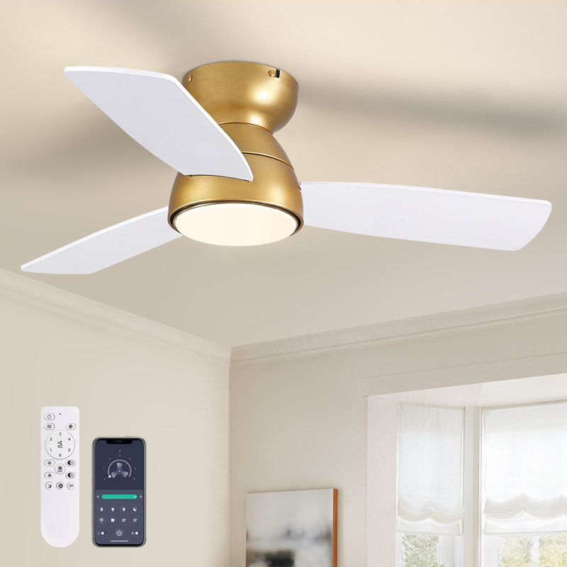 Petit ventilateur de plafond 32 po avec trousse d'éclairage et télécommande, Blanc, Doré, 32"