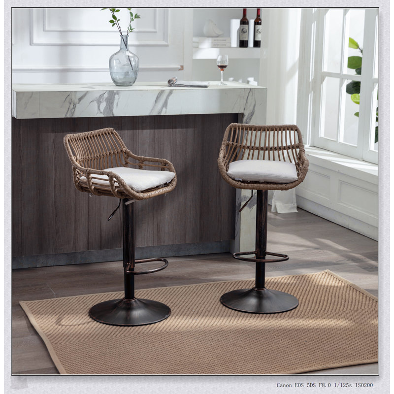 Swivel Bar Stools Set Of 2, Adjustable Counter Height With Comfortable Footrest For Kitchen And Bar, 2PC/SET