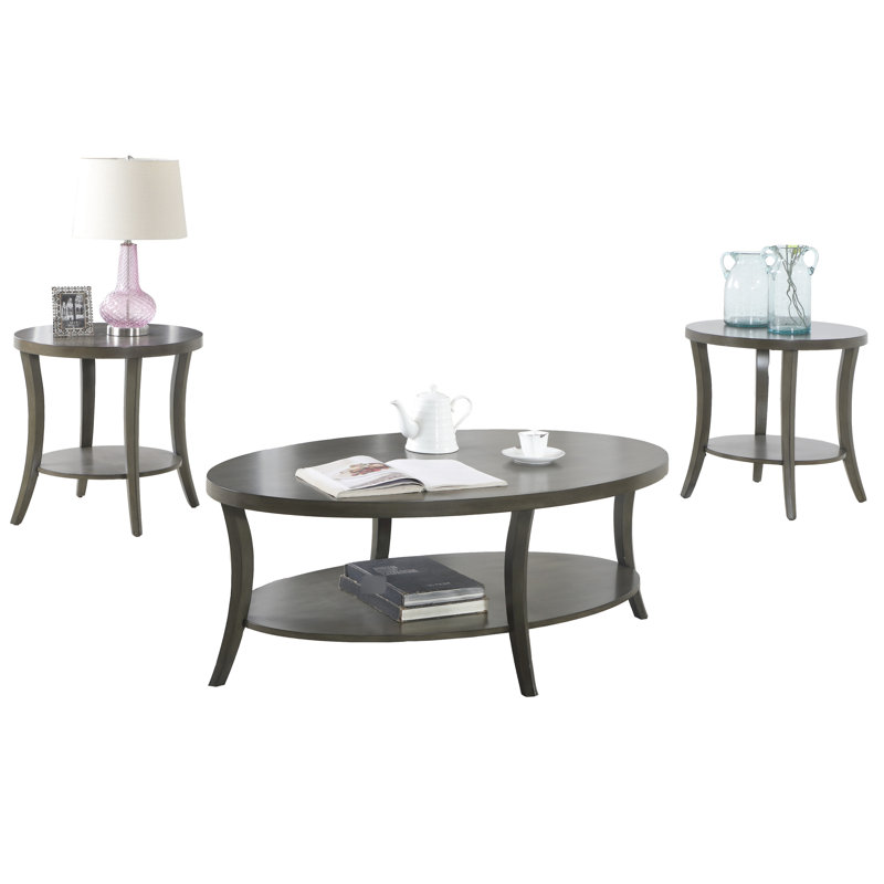 Table basse contemporaine contemporaine ovale en gris - moderne avec placage en bois de bouleau et espace de rangement supplémentaire