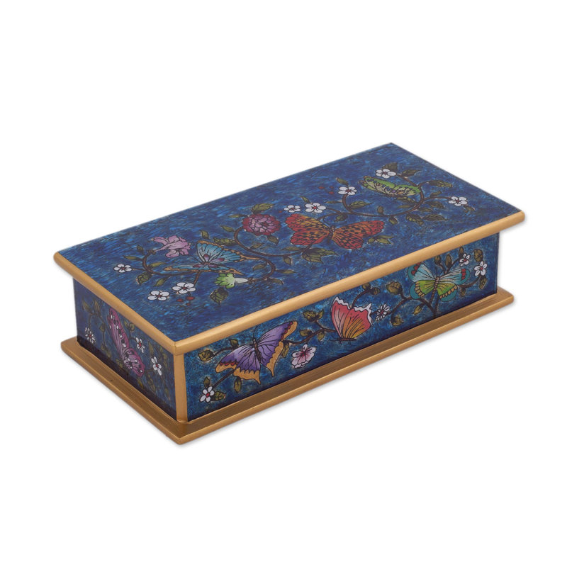 Citlali Handmade Manufactured Wood Decorative Box, Blue