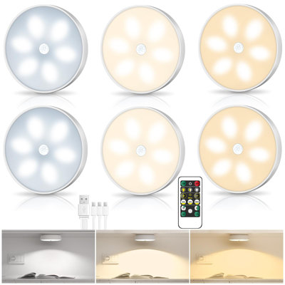 LED Closet Light with Charging Station, 6 Pack Motion Sensor Rechargeable Under Cabinet Lighting, 3 Color Temperatures