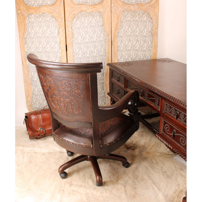 Sammy Leather Swivel Side Chair, Rustic