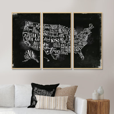 " United States Chalk Vintage Map " 3 - Pieces